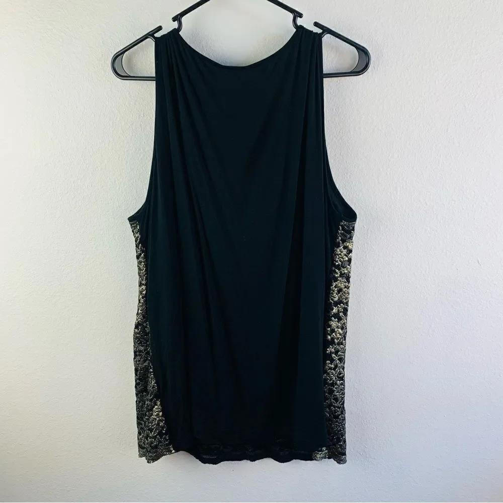 Ruby Rd. Black Gold Lace Front Tank Top - Picture 3 of 4